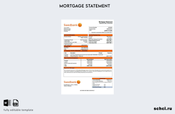 цифровая загрузка Литва AB Swedbank Выписка по ипотеке Word и PDF шаблон